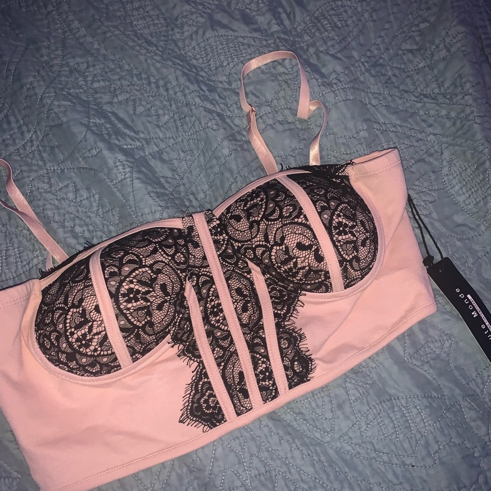 Haute Monde pink and black corset top - Picture 1 of 3